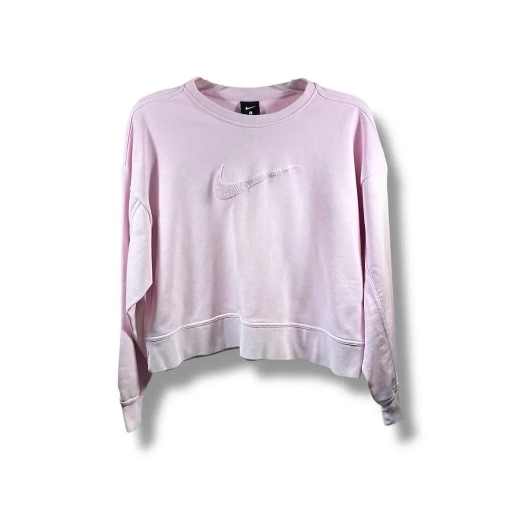 Nike Dri Fit Women’s Swoosh Training Cropped Crew Sweatshirt in Pink Size S